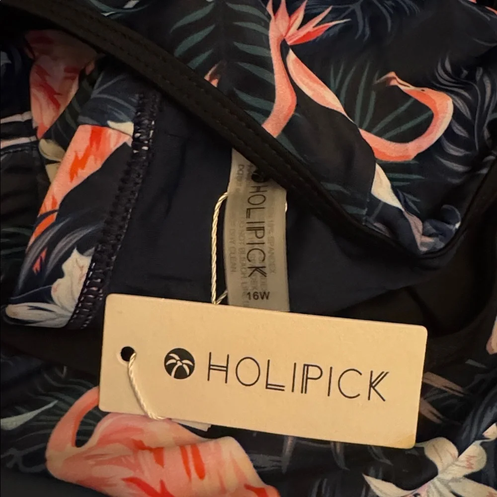 Holipick Flamingo Swimsuit Two Piece Tummy Control Tankini Boy Shorts 16W NWT - Picture 7 of 8